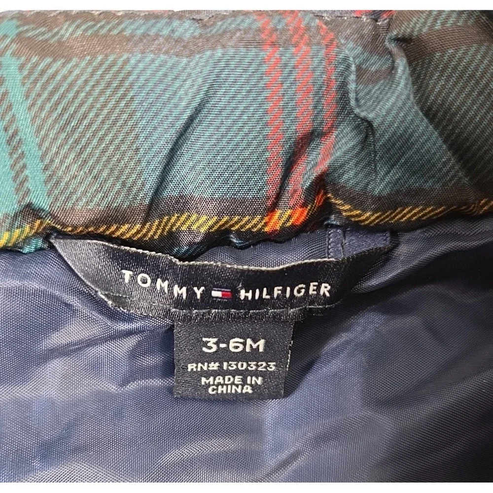 Tommy Hilfiger Baby Boy 3-6 Months Puffer Vest Quilted Plaid Preppy Zip‎ Up Logo